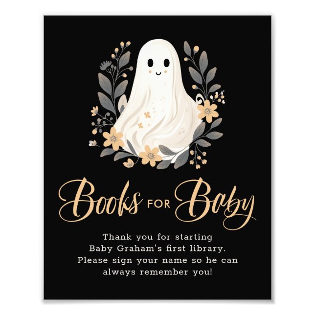Cute Ghost Fall Books for Baby Shower Sign Fotodruck (Vorne)