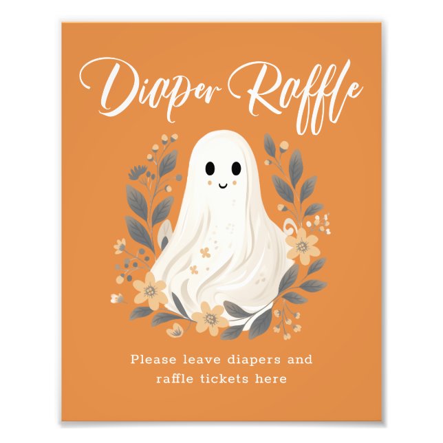 Cute Ghost Fall Diaper Raffle Baby Shower Sign Fotodruck (Vorne)