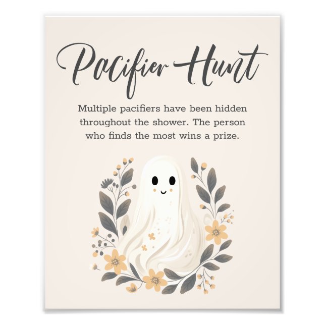Cute Ghost Fall Pacifier Hunt Baby Shower Sign Fotodruck (Vorne)