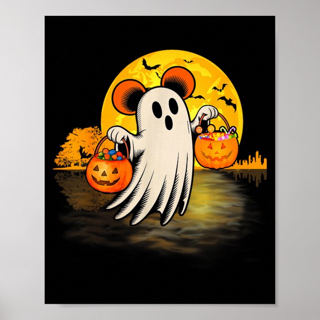 Cute Ghost Guitar Halloween Pumpkins Candy Soky Se Poster (Vorne)