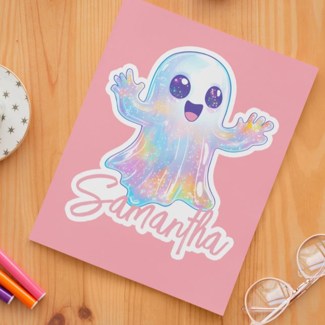 Cute Ghost Holographic Look Halloween Custom Aufkleber (Von Creator hochgeladen)