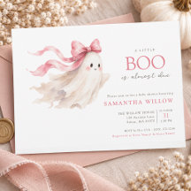 Cute Ghost Little Boo Pink Bow Baby Girl Shower