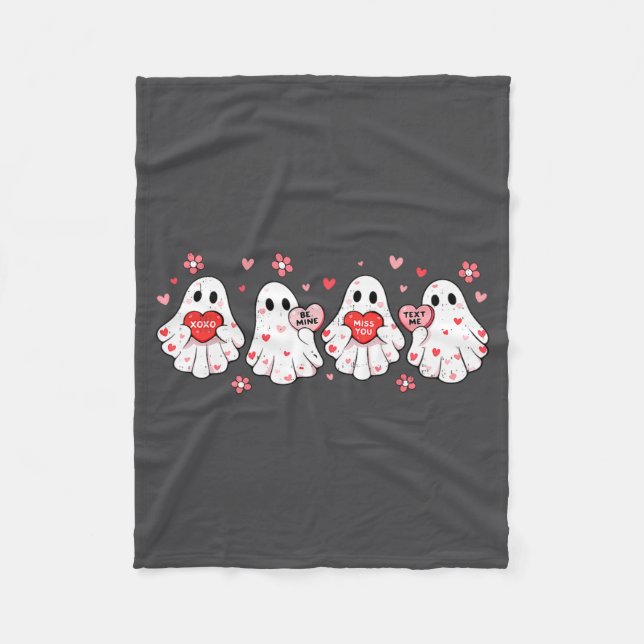 Cute Ghost Love Hearts Valentines Day Womens Teens Fleecedecke (Vorderseite)