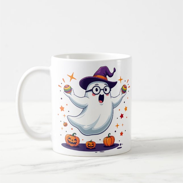 Cute Ghost Mug with Pumpkins and Witch Hat Kaffeetasse (Links)