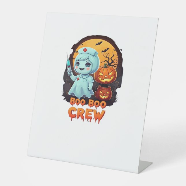 Cute Ghost Nurse - Boo Boo Crew Halloween Fun Clas Sockelschild (Vorderseite)