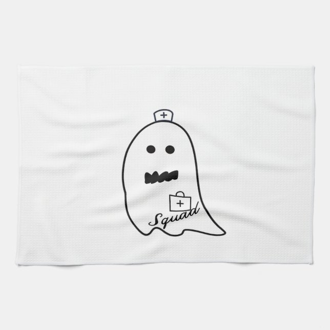 Cute Ghost Nurse Halloween Hand drawn Hospital Sta Geschirrtuch (Horizontal)