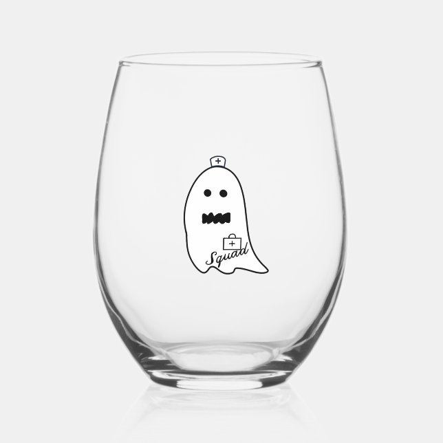 Cute Ghost Nurse Halloween Hand drawn Hospital Sta Weinglas Ohne Stiel (Vorderseite)