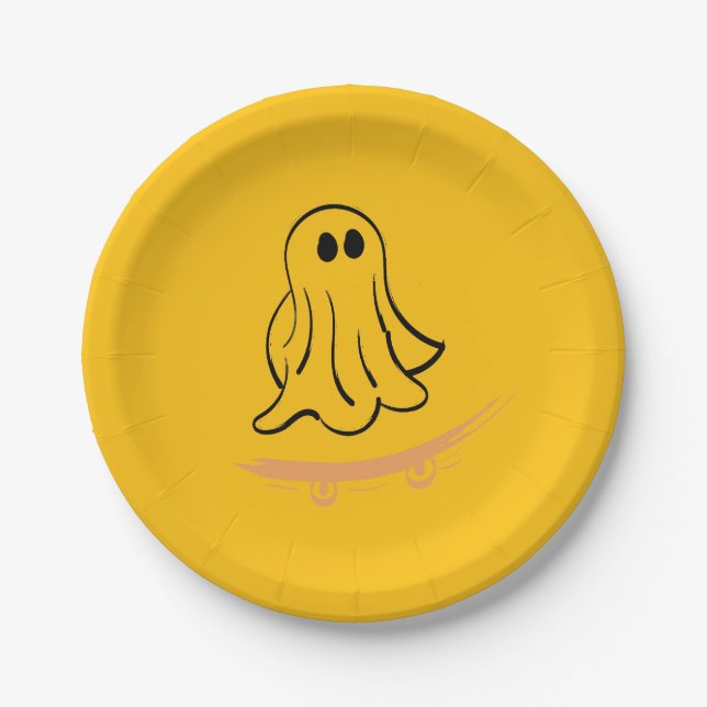 Cute ghost on skateboard pappteller (Vorderseite)
