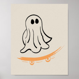 Cute ghost on skateboard poster