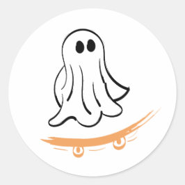 Cute ghost on skateboard runder aufkleber