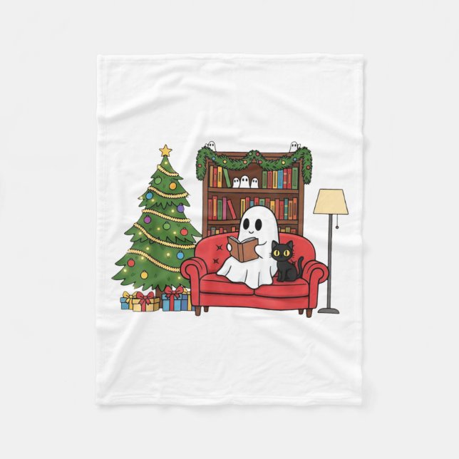 Cute Ghost Reading Christmas, Christmas Ghost Book Fleecedecke (Vorderseite)