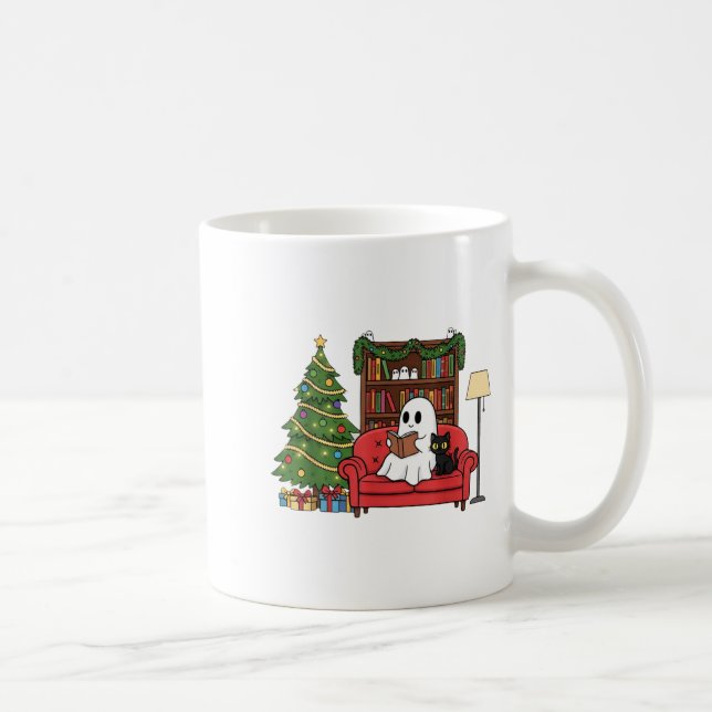 Cute Ghost Reading Christmas, Christmas Ghost Book Kaffeetasse (Rechts)