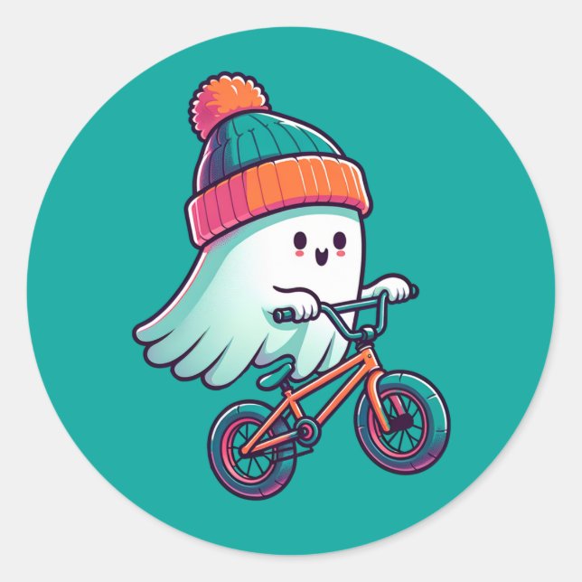 Cute ghost riding bike Stickers (Vorderseite)