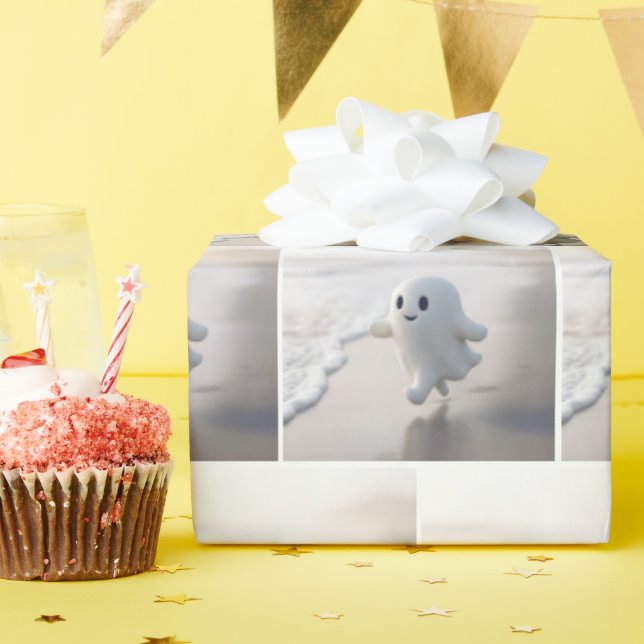 Cute Ghost Running On a Beach Geschenkpapier (Geburtstagsparty)