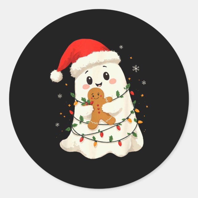 Cute Ghost Santa Hat Soky Christmas Funny Holiday  Runder Aufkleber (Vorderseite)