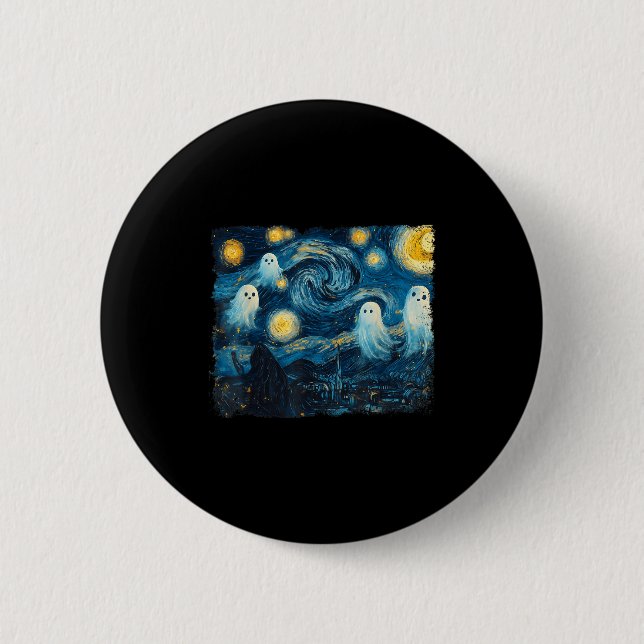 Cute Ghost Starry Night Halloween Soky Retro Van G Button (Vorderseite)