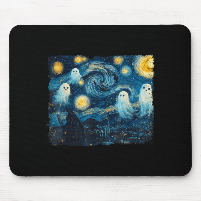 Cute Ghost Starry Night Halloween Soky Retro Van G Mousepad (Vorne)