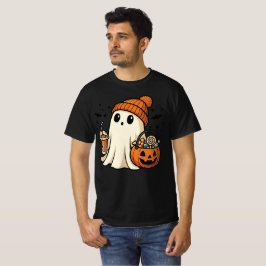 Cute Ghost with Candy & Pumpkin Drink T-Shirt
