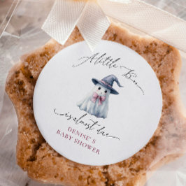 Cute Ghost with Pink Bow & Witch Hat Baby Shower Quadratischer Aufkleber