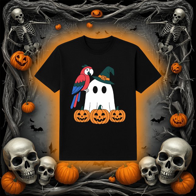 Cute Ghost with Pirate Parrot Halloween T-Shirt (Von Creator hochgeladen)