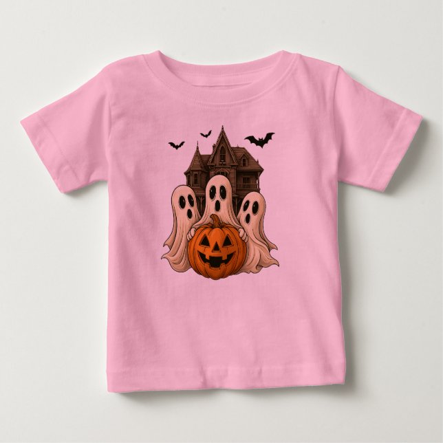 Cute Ghost with Pumpkin Halloween T-Shirt 👻 (Vorderseite)