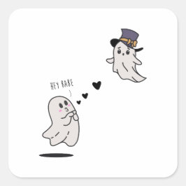 Cute ghosts couple talking quadratischer aufkleber
