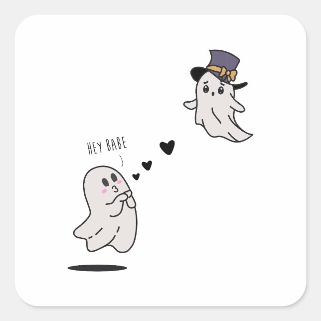 Cute ghosts couple talking quadratischer aufkleber (Vorderseite)