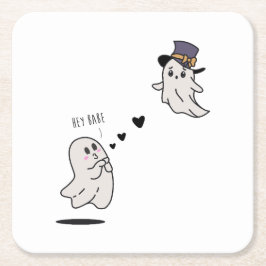 Cute ghosts couple talking rechteckiger pappuntersetzer