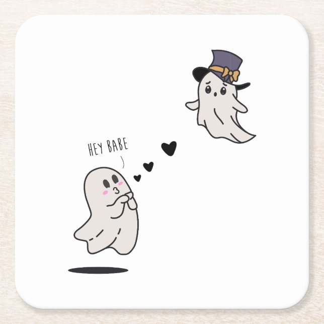 Cute ghosts couple talking rechteckiger pappuntersetzer (Vorderseite)