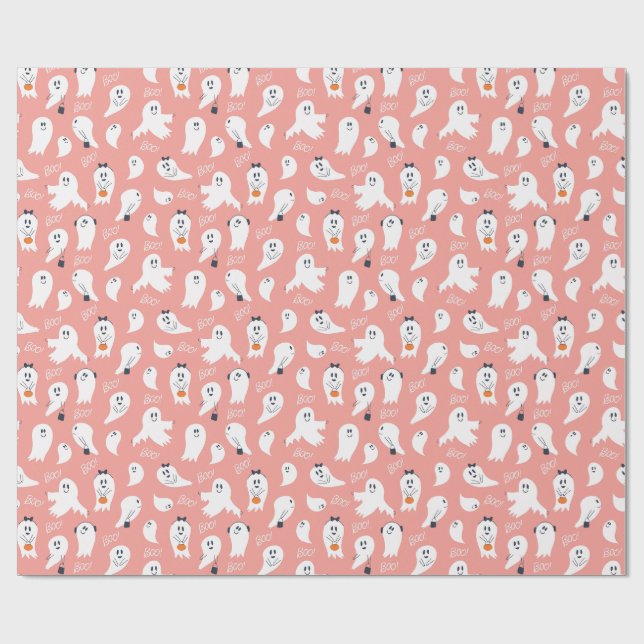 Cute ghosts Halloween Elegant Pink White Geschenkpapier (Flach)