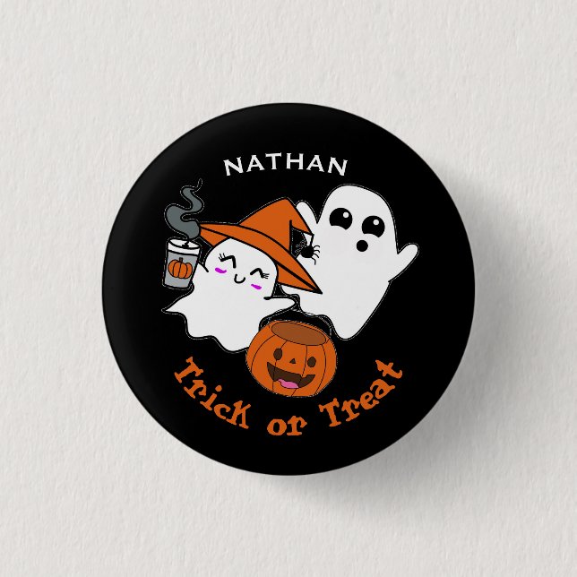 Cute Ghosts Trick or Treat Personalised Halloween Button (Vorderseite)