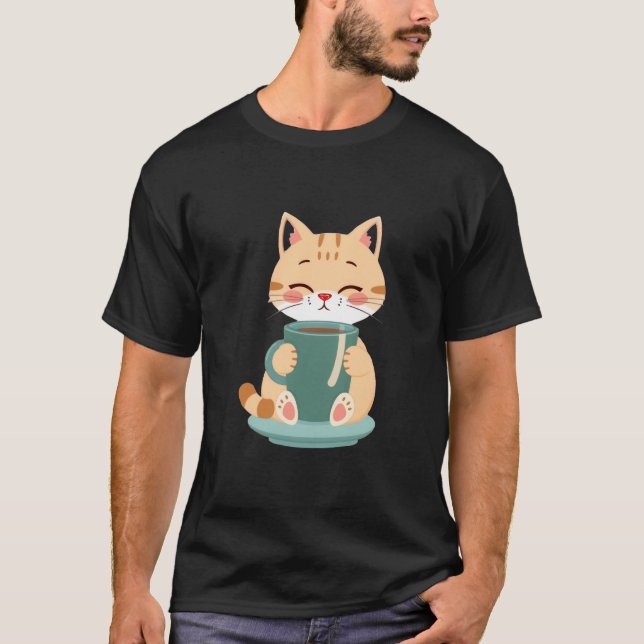 Cute Ginger Cat Hugging Cozy Coffee Teal Mug ✨🐾☕ T-Shirt (Vorderseite)