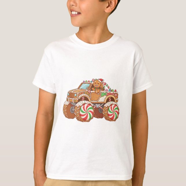 Cute Gingerbread Candy Monster Truck – Festive Hol T-Shirt (Vorderseite)