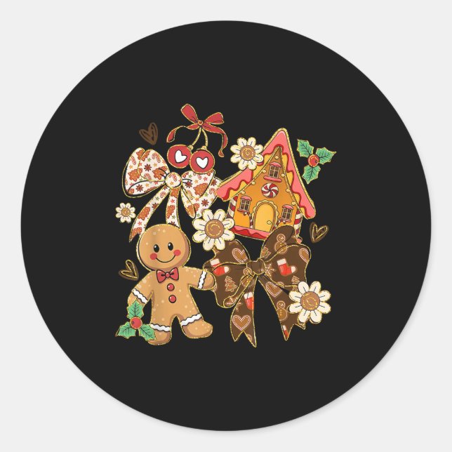 Cute Gingerbread Christmas Preppy Coquette Holiday Runder Aufkleber (Vorderseite)