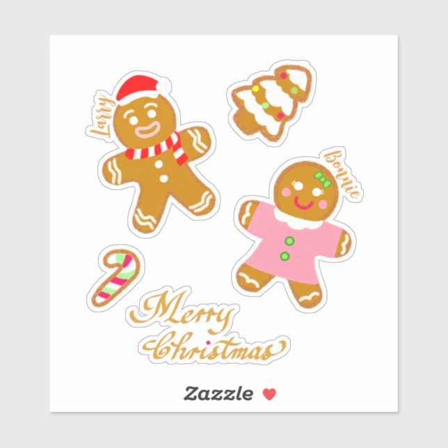 Cute Gingerbread Christmas Script Personalized  Aufkleber (Blatt)