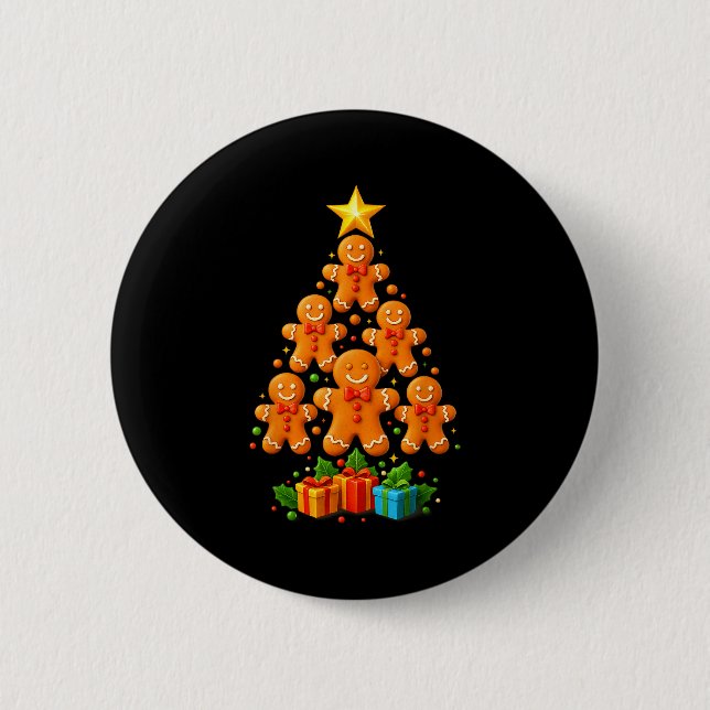 Cute Gingerbread Christmas Tree Holiday Funny Xmas Button (Vorderseite)