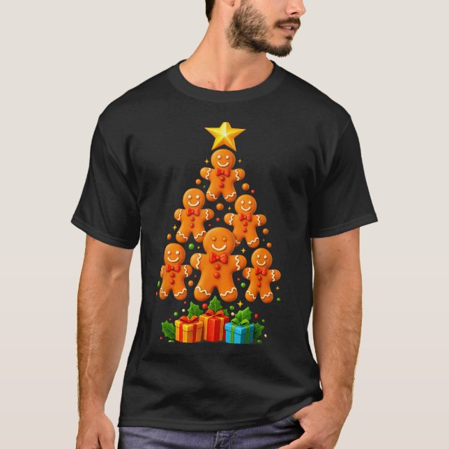 Cute Gingerbread Christmas Tree Holiday Funny Xmas T-Shirt (Vorderseite)