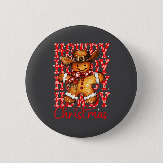 Cute Gingerbread Cowboy Howdy Christmas Girls Wome Button (Vorderseite)