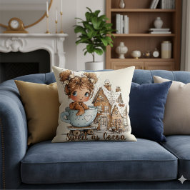 Cute Gingerbread Girl in Teacup Christmas  Kissen