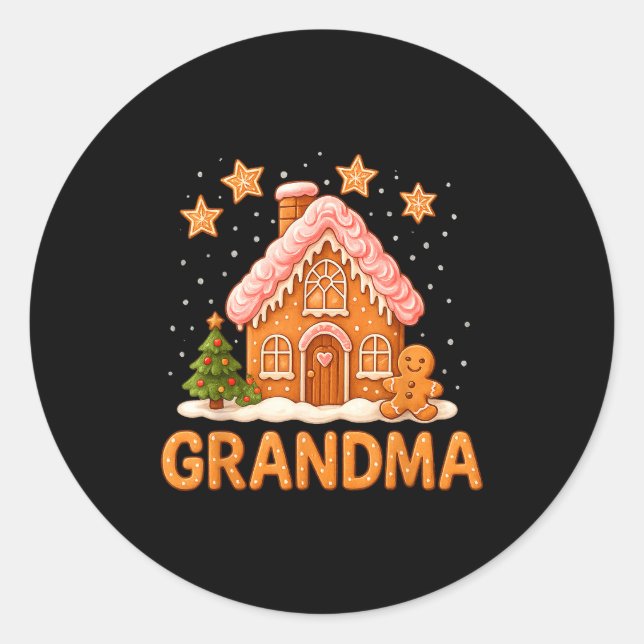 Cute Gingerbread Grandma Merry Christmas Funny  Runder Aufkleber (Vorderseite)