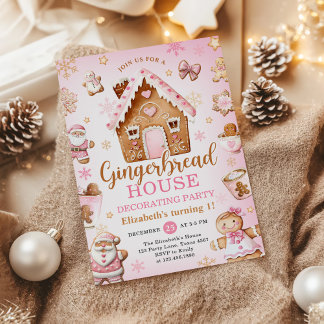 Cute Gingerbread House Decorating Birthday Party Einladung