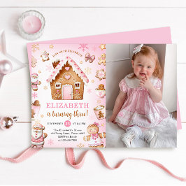 Cute Gingerbread House Girl Birthday Photo Einladung
