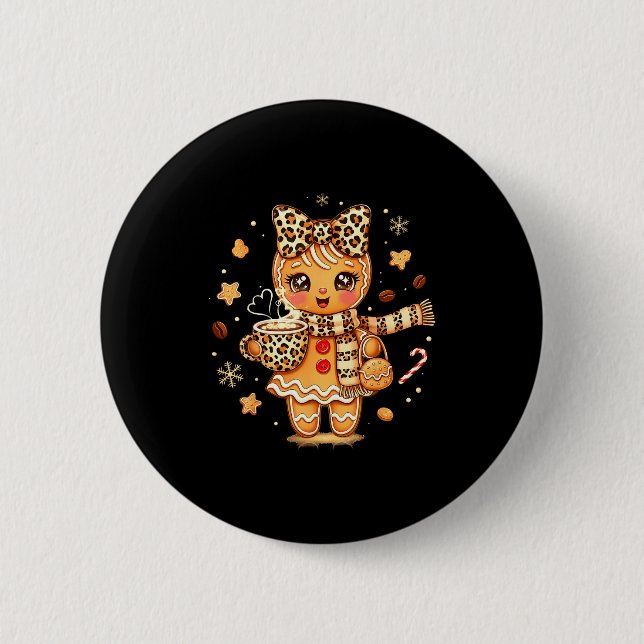 Cute Gingerbread Leopard Christmas Xmas Girl Women Button (Vorderseite)