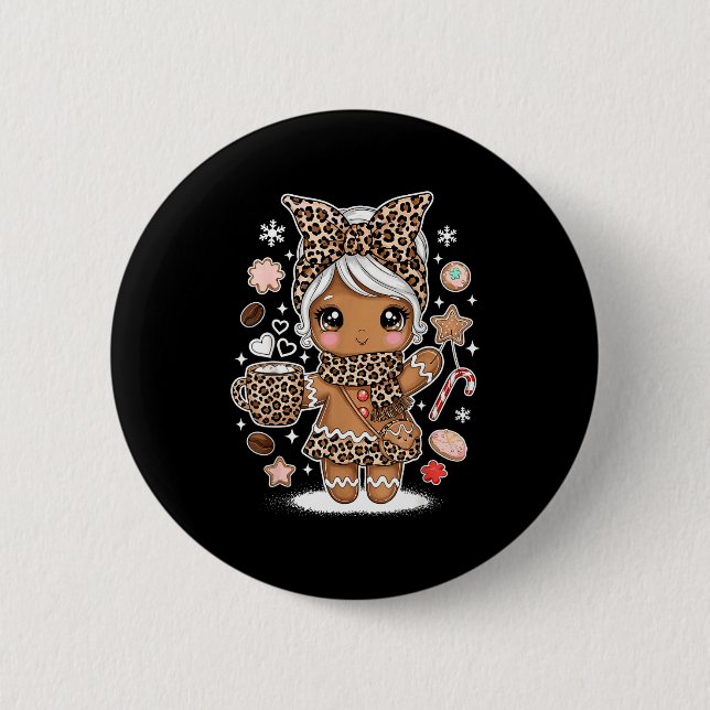 Cute Gingerbread Leopard Christmas Xmas Girl Women Button (Vorderseite)