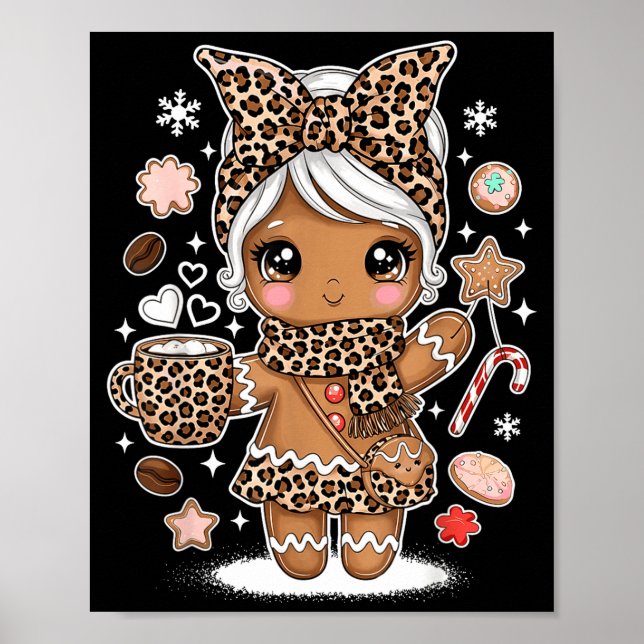 Cute Gingerbread Leopard Christmas Xmas Girl Women Poster (Vorne)