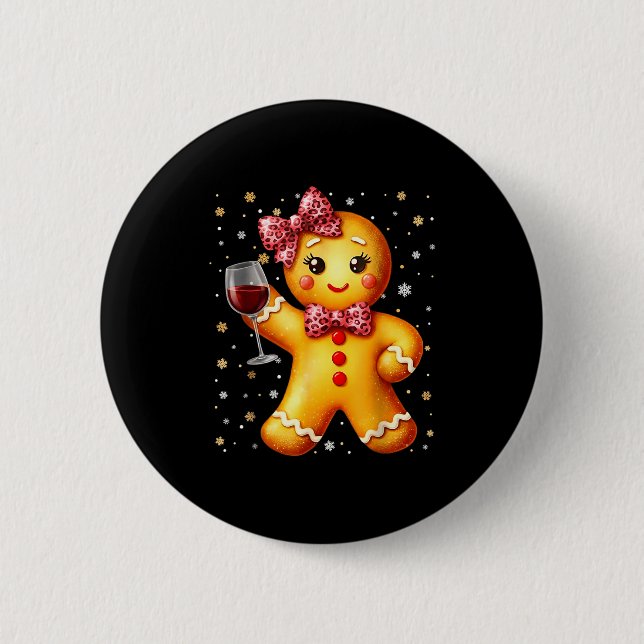Cute Gingerbread Leopard Coquette Christmas Wine X Button (Vorderseite)