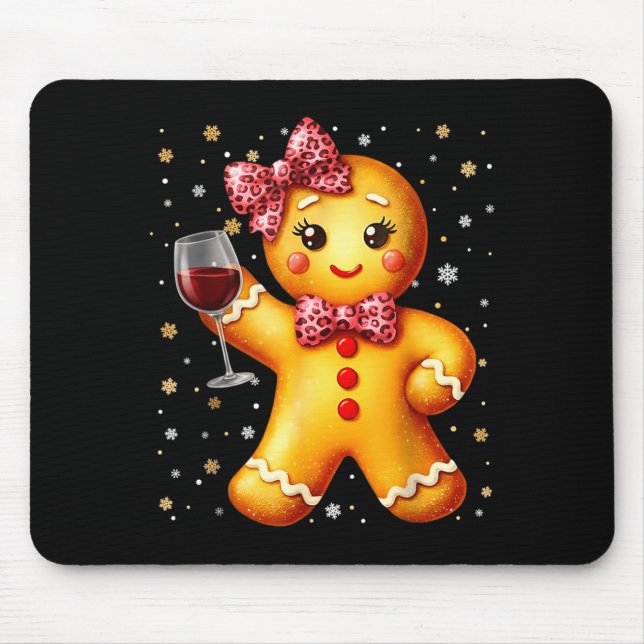 Cute Gingerbread Leopard Coquette Christmas Wine X Mousepad (Vorne)