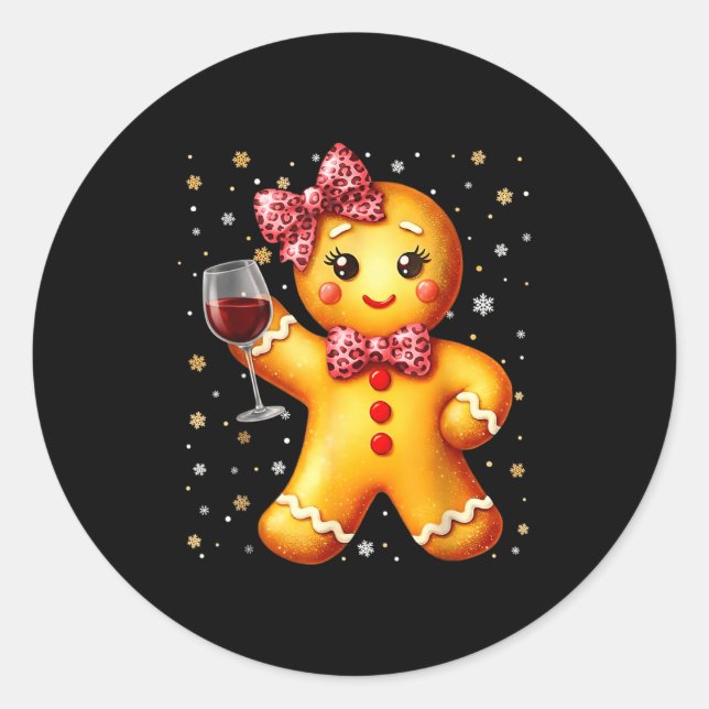 Cute Gingerbread Leopard Coquette Christmas Wine X Runder Aufkleber (Vorderseite)