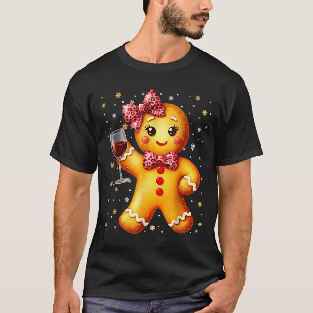 Cute Gingerbread Leopard Coquette Christmas Wine X T-Shirt (Vorderseite)