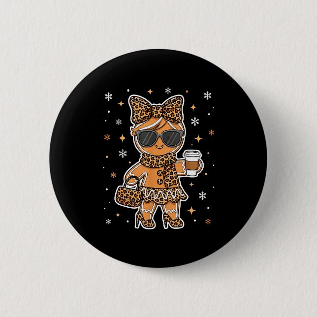 Cute Gingerbread Leopard Coquette Christmas Xmas G Button (Vorderseite)